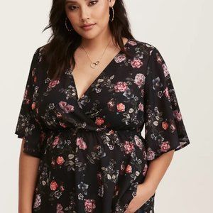 Torrid Floral Faux Wrap Babydoll Top 3X